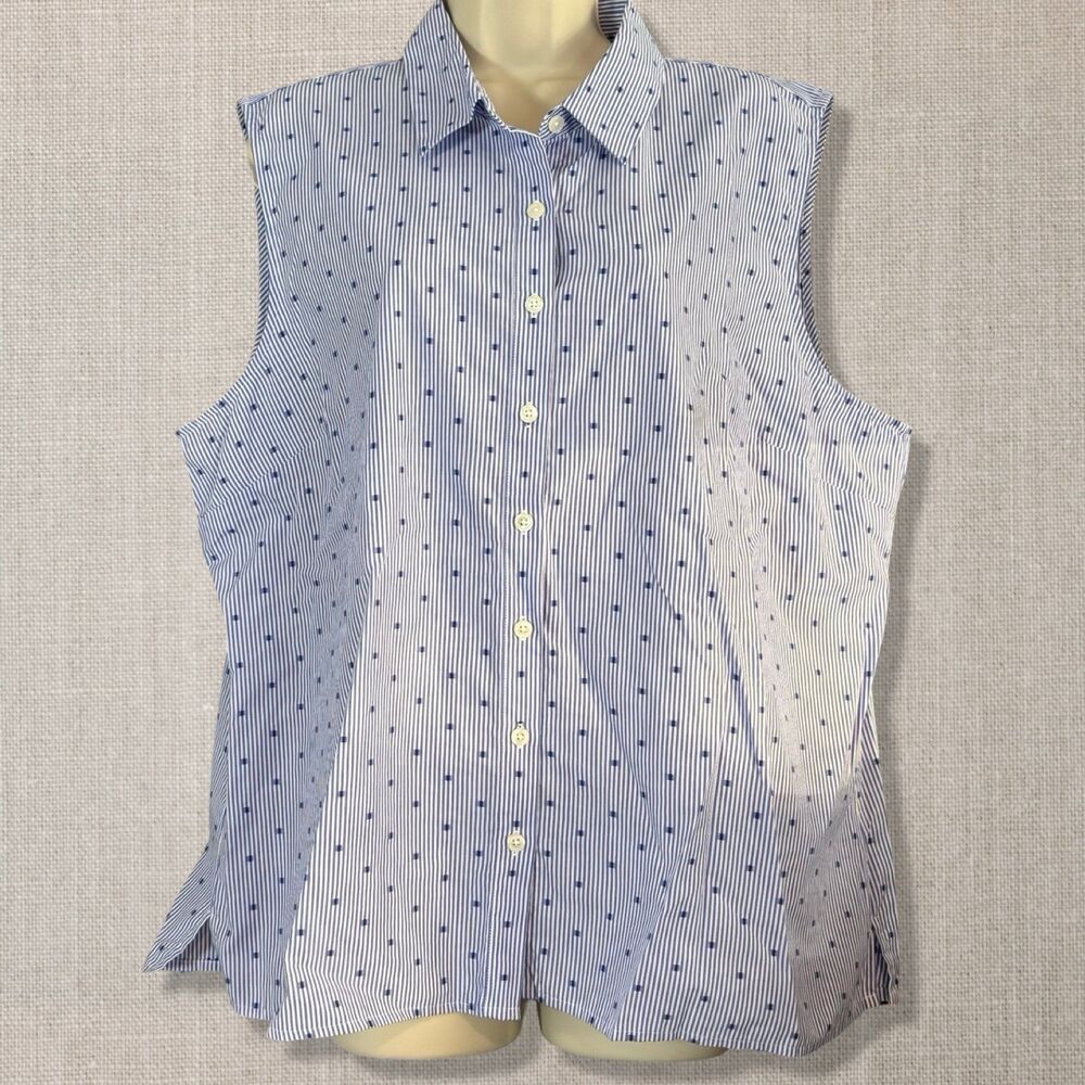 Van Heusen Originals Women XXL Blue Stripe Polka Dot Sleeveless Button Shirt